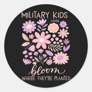 Military Kid Dandelion Bloom Where Planted Purple Classic Round Sticker