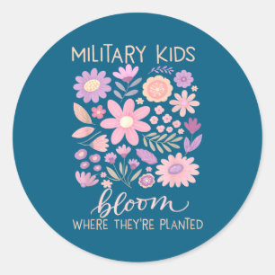 Military kid dandelion bloom where planted purple classic round sticker