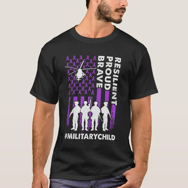 Military Kids Adult Purple US Flag Month Military  T-Shirt (Front)