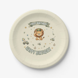 Military Lion First Birthday Paper Plate