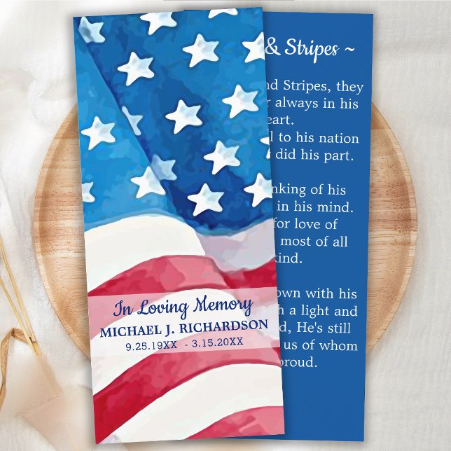 Military Memorial Funeral Prayer Bookmark US Flag  (Creator Uploaded)