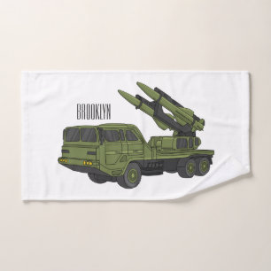 Military missile truck cartoon illustration bath towel set