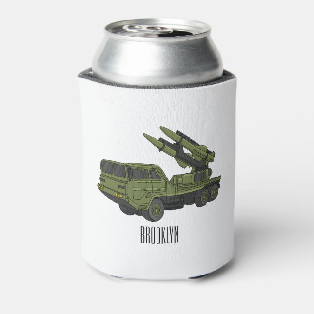 Military missile truck cartoon illustration can cooler (Can Back)