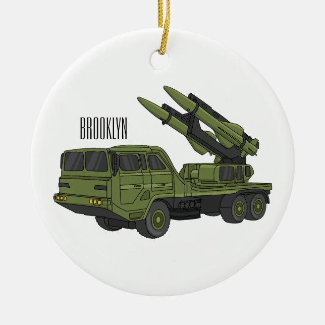 Military missile truck cartoon illustration ceramic ornament (Front)