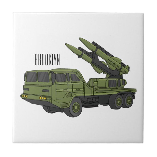 Military missile truck cartoon illustration ceramic tile (Front)
