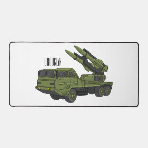 Military missile truck cartoon illustration desk mat