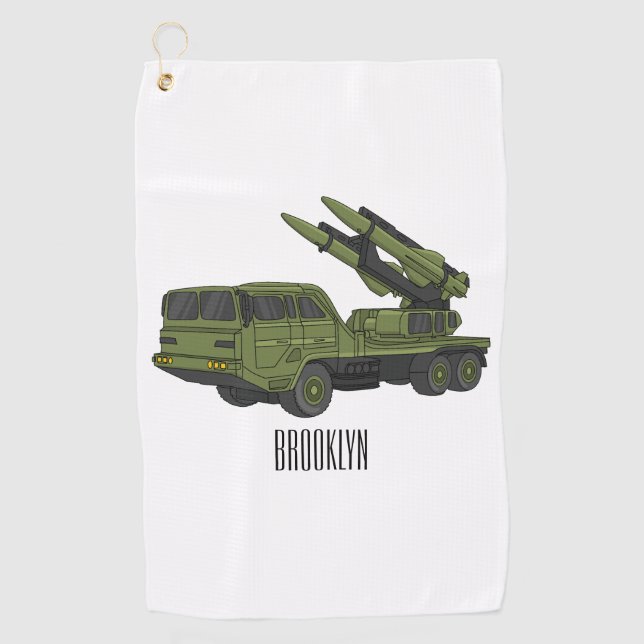 Military missile truck cartoon illustration golf towel (Front)