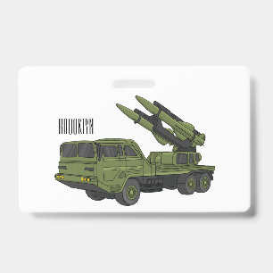 Military missile truck cartoon illustration  ID badge