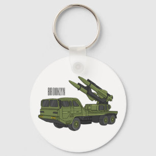 Military missile truck cartoon illustration key ring