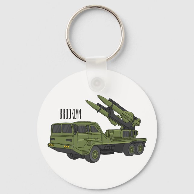 Military missile truck cartoon illustration key ring (Front)