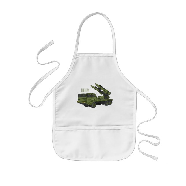 Military missile truck cartoon illustration kids apron (Front)
