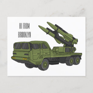 Military missile truck cartoon illustration postcard