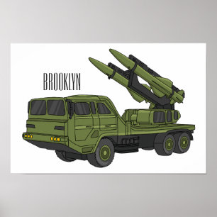 Military missile truck cartoon illustration poster