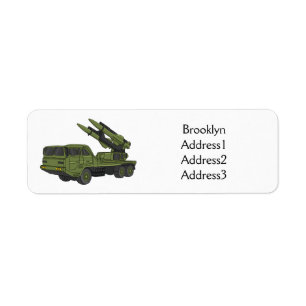 Military missile truck cartoon illustration return address label