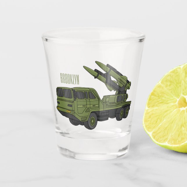 Military missile truck cartoon illustration shot glass (Front)