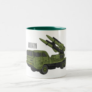 Military missile truck cartoon illustration Two-Tone coffee mug