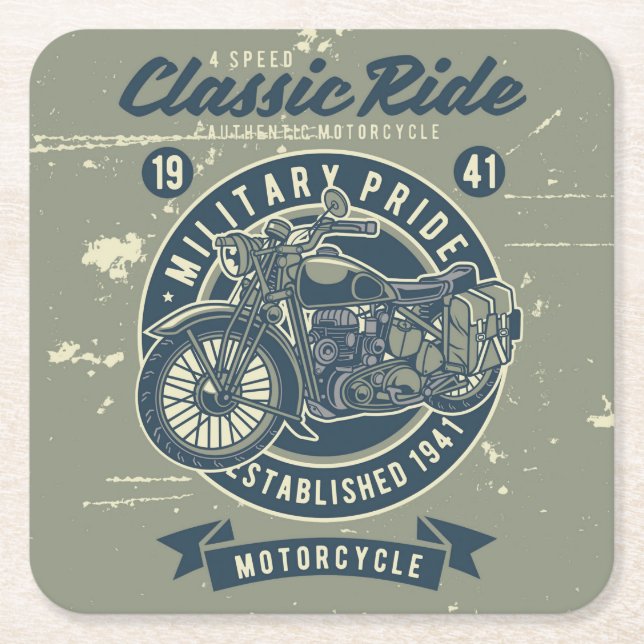 Military Motorcycle Design Paper Coaster (Front)