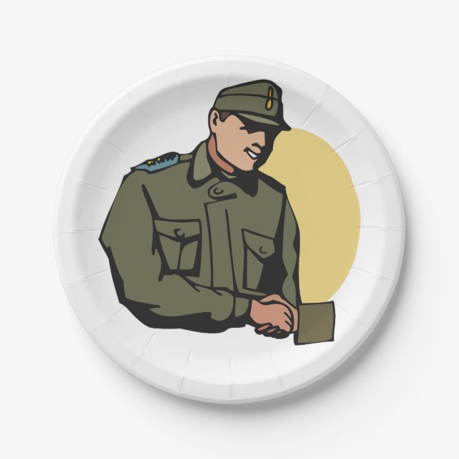 Military Officer Retro Army Soldier  Paper Plate (Front)