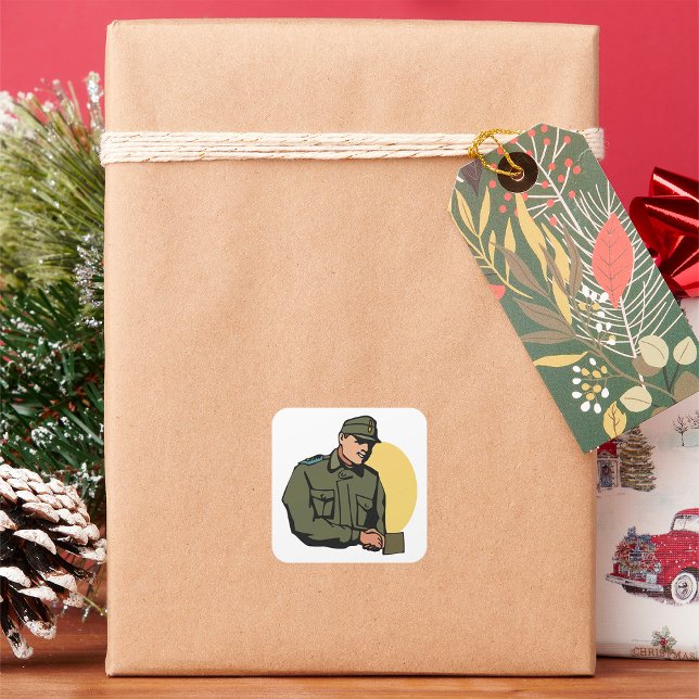 Military Officer Retro Army Soldier  Square Sticker (Creator Uploaded)