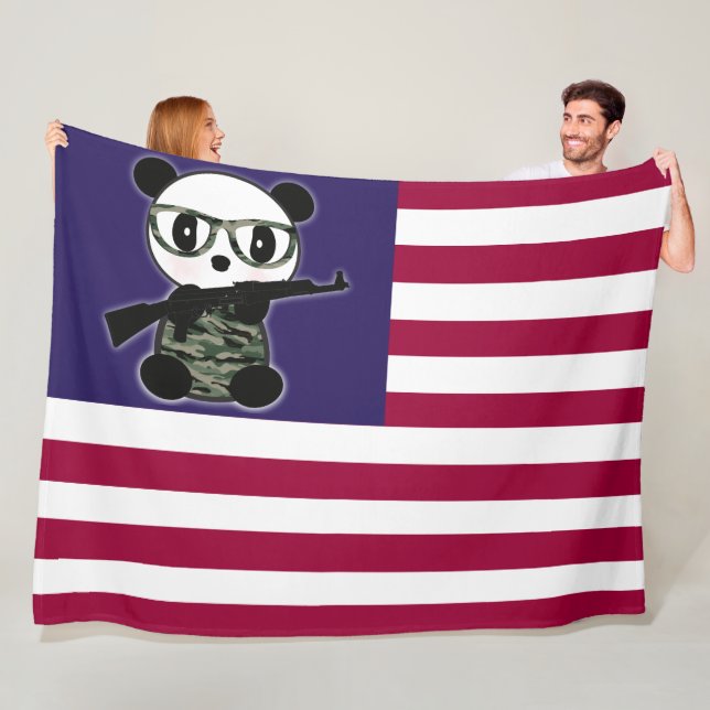 Military Panda Flag Panda Bear Flag Fleece Blanket (In Situ)