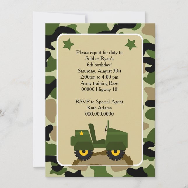 Military Party Invitation Soldado camuflage (Front)