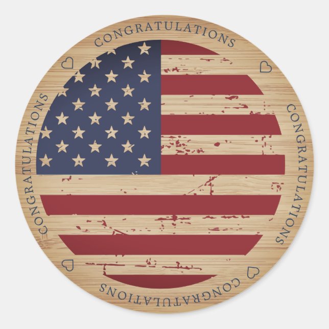Military Patriotic American Flag Congratulations Classic Round Sticker (Front)