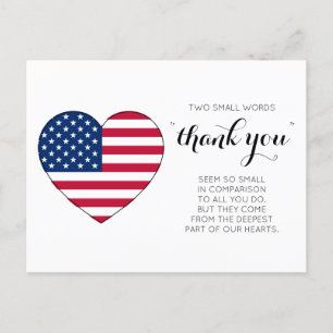 Military Patriotic Heart American Flag Thank You  Postcard
