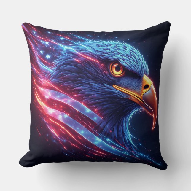 Military Patriotic Neon Eagle Artwork Cushion (Front)