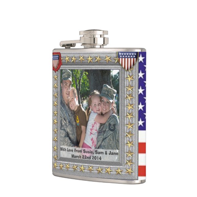 military patriotic usa veteran customisable flask (Left)