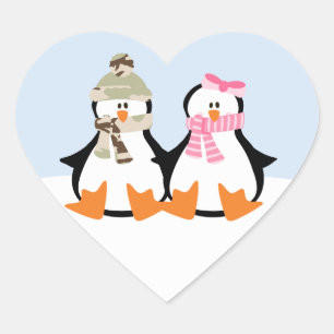Military Penguin Couple Heart Sticker