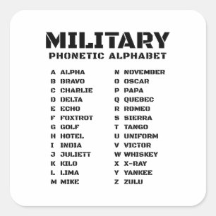 Military Phonetic Alphabet ALPHA ZULU Square Sticker