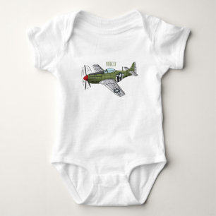 Military plane cartoon illustration baby bodysuit