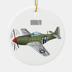 Military plane cartoon illustration ceramic ornament