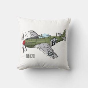 Military plane cartoon illustration cushion