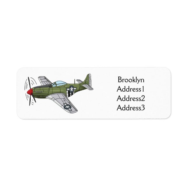 Military plane cartoon illustration return address label (Front)