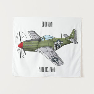 Military plane cartoon illustration tapestry