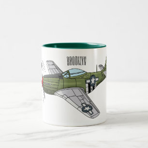 Military plane cartoon illustration Two-Tone coffee mug