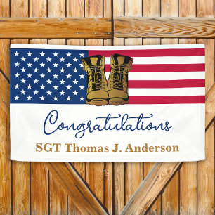 Military Retirement American Flag Gold Boots Army Banner
