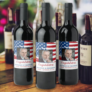 Military Retirement American Flag Photo Patriotic Wine Label