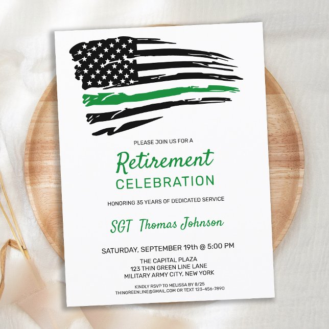 Military Retirement American Flag Thin Green Line Announcement Postcard (Creator Uploaded)