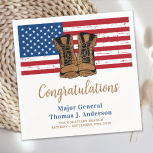 Military Retirement Army Boots American Flag Party Napkin