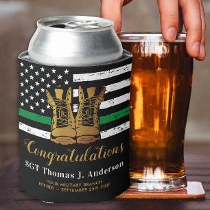 Military Retirement Army Boots Thin Green Line Can Cooler