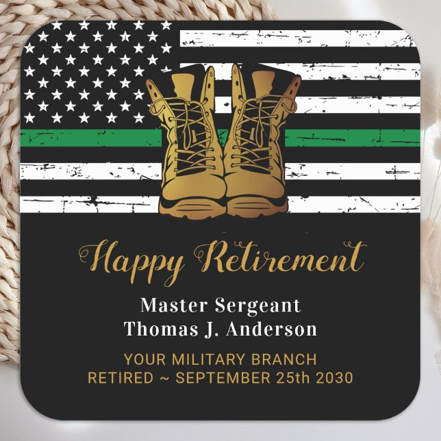 Military Retirement Army Thin Green Line Flag  Square Sticker (Creator Uploaded)