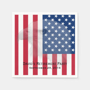 Military Retirement Bald Eagle & American Flag Napkin