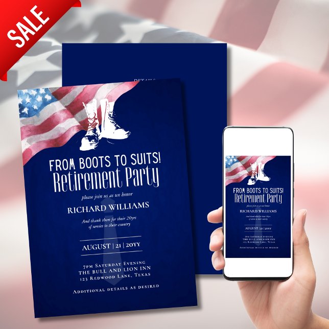 MILITARY RETIREMENT From Boots to Suits US Flag  Invitation (Creator Uploaded)