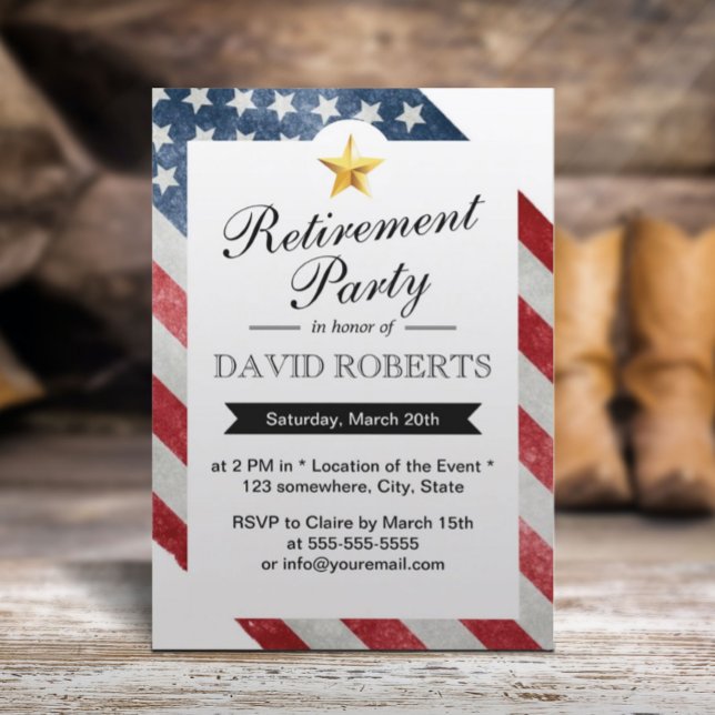 Military Retirement Gold Star & American Flag Invitation (Creator Uploaded)