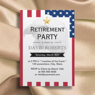 Military Retirement Gold Star Eagle & US Flag Invitation