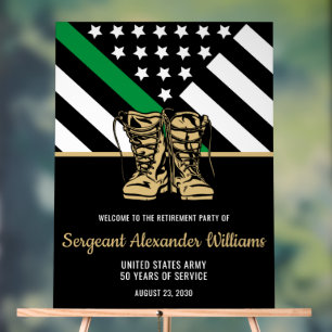 Military Retirement Green Line Flag Patriotic Army Acrylic Sign