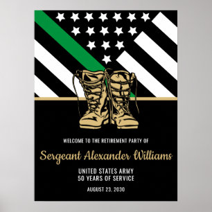 Military Retirement Green Line Flag Patriotic Army Poster