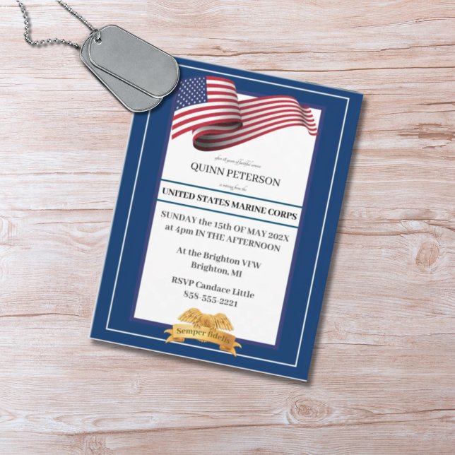Military Retirement Invitation Flag Gold Crest Postcard (Creator Uploaded)